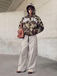 Men's Cargo Pants Elastic Waist Long Pants Woven Straight Leg Loose Casual Minimalist Style Dual Pockets Drawstring Cargo Long Pants Spring Summer - Apricot - View 1