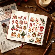 3pcs/Set Red Vintage Christmas Dream Stickers, Creative Minimalist Personalized Collage Material, Scrapbook DIY Decorative Stickers - Vintage Christmas Dream - View 5