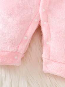 Newborn Baby Girl Autumn/Winter Cute Cartoon Rabbit Embroidered Flannel Long Sleeve Hooded Jumpsuit - Pink - View 8