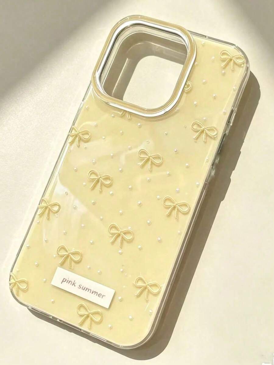 Bowknot IMD Transparent Pink Painted Thickened Minimalist Anti-Drop Printed Phone Case Compatible With IPhone 16/ 16 Pro/ 16 Pro Max/ 16 Plus/ 15/ 15 Pro Max/ 14/ 14 Pro Max/ 13/ 13 Pro Max/ 12/ 12 Pro Max/ 11/ 12P/ 14P/ XS/ XR/ 7/ 8/P11/P12/P.78GES2 Soft Shell Protective Cover - Multicolor - View 1
