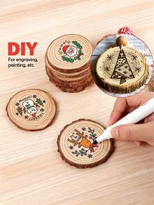 5pcs/10pcs Bulk Round Wood Slices, Undrilled, With Bark, DIY Wood Crafts, Suitable For Hand Painting, Pyrography, Carving, Christmas Tree Decoration, Wedding Gift Tags, Thanksgiving Autumn Tabletop Decor And Making Artistic Coasters - Round Wooden Board - View 2