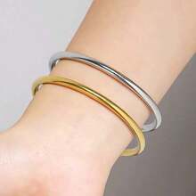 Pulsera de mujer de acero inoxidable chapada en oro de imitación de 18K, pulsera básica minimalista de lujo y moda, joyería resistente al agua - Dorado - Ver 5