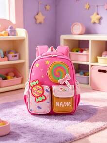 1pc Personalized Back To School Fashionable Cute Cartoon Rocket, Candy, Flower Theme Backpack With Mini Coin Purse, Zipper Closure Nylon Material, Adjustable Shoulder Strap, Hand-Carry, Suitable For School, Shopping, Daily Outings, Outdoor Trips. Birthday Gift, Backpack - Multicolor - View 13