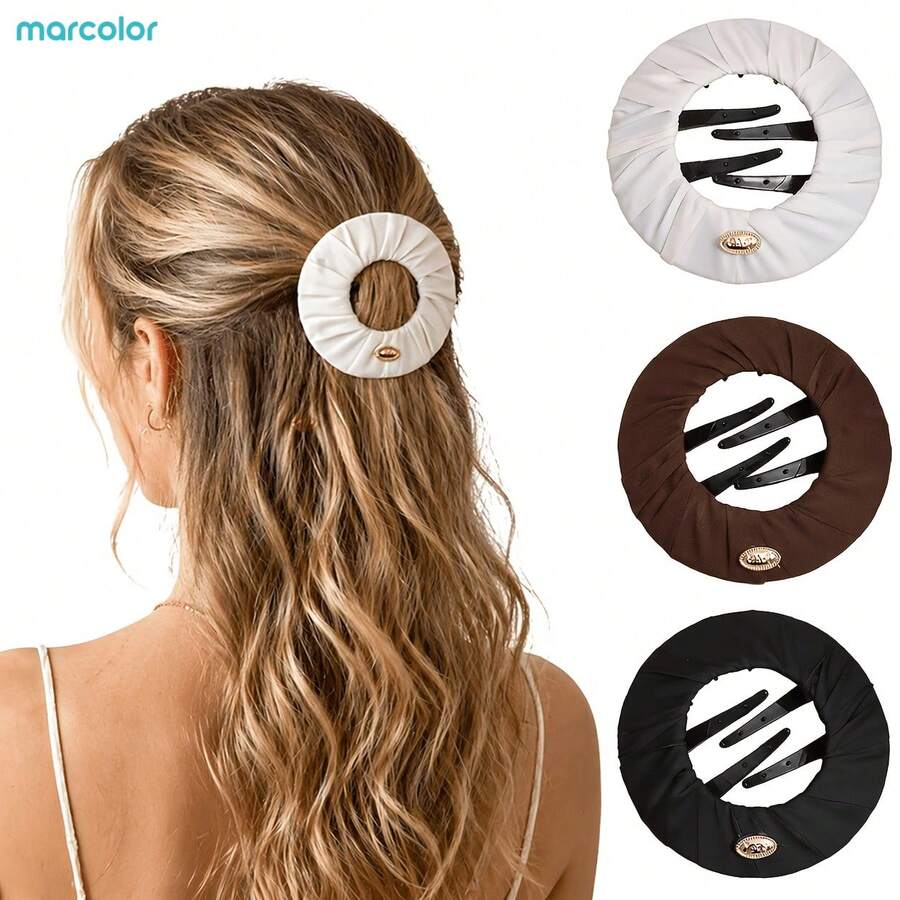 1PC Women's Premium Pleated Fabric Round Hair Clip, Elegant Hairstyle Accessory For Office Commute, Evening Party, Casual Updo And Daily Wear - Multicolor - View 1