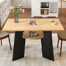 Pet Friendly Dining Table With Side Shelf And Tray - Rectangle, 130x85x75 Cm - 黑與自然 - 查看 11