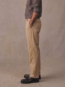 Minimalist Basic Straight Leg Trousers For Men Relax Fit 100% Cotton Casual Formal Work Slacks With Belt Loops - Khaki - View 4
