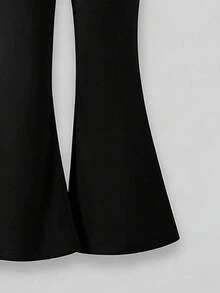 Girls' Simple Fashion Letter Print Black Top And Black Pants Sports Set, Autumn/Winter - Black - View 4