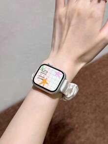 女款杏色法式溫柔水鑽髮圈錶帶，適用 38/40/41/42/44/45/46/49mm 小眾奢華替換錶帶，彈性髮圈錶帶兼容 Ultra/SE/11-10 系列，夏季智慧手錶配件，適合日常休閒、購物、約會、旅行 - 杏色 - 查看 5