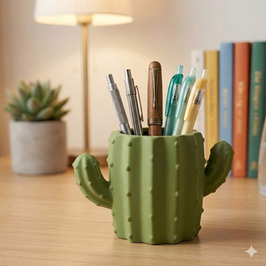 1pc Creative Multifunctional Fashionable Cute Cactus Pen Holder, Suitable For Students And Office, Can Also Be Used As Storage Box And Organizer
