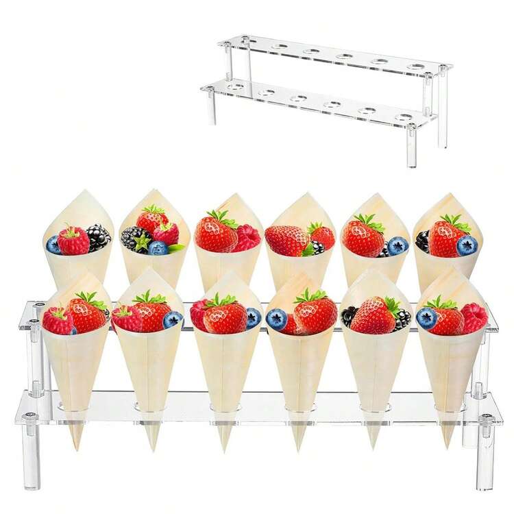 Transparent Acrylic Cone-Shaped Dessert Display Stand, Ice Cream Cone Holder, Wedding Party Macaron Cone Popcorn Dessert Table Display Rack, Suitable For Various Dessert Table Arrangements, Offline Commercial Store Scenarios, Holiday Theme Event Decor, Home Daily Use And Small Gatherings - Multicolor - View 2