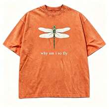 100% Cotton Geographic Inspired Dragonfly Graphic Baby T Shirt For Men And Women |  Exquisite Design |  Loose And Comfortable | Shirts Y2k - 水洗橘色 - 查看 13