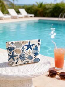 1pc Ocean Theme Makeup Bag, Featuring Marine Life Pattern, Suitable For Daily Cosmetics Storage And Travel Makeup Organization - Multicolor - View 6