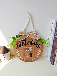 1件綠葉蝴蝶結木製門牌「Welcome Home」牆掛裝飾（小圓形），適用於玄關門、牆面、房間、居家、客廳、臥室、商店及各種場合，感恩節、聖誕節禮物，送給朋友與家人的節日禮物 - 彩色 - 查看 12