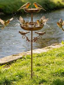 1pc Vintage Iron Double-Layer Bird Bath, Bird Feeder & Bathing Bowl, Balcony Garden Decor, Gift For Bird Lovers, Spring Courtyard Essential - Multicolor - View 6