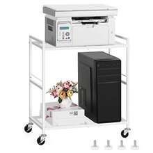 OYEAL Soporte para torre de computadora, soporte para torre de PC de metal con ruedas con capacidad de hasta 40 libras, soporte móvil para impresora de 2 niveles con almacenamiento debajo del - Multicolor - Ver 2