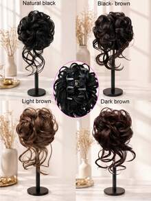1pc Natural Fluffy Messy Bun Hair Extension With Long Curly Strands, Synthetic Claw Clip Bun Hairpiece, Voluminous Updo Hair Accessory For Women - Multicolor - View 3