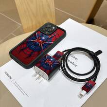 6件組液態黑色蜘蛛手機殼圖案 + 充電頭保護套 + 線材保護套 + 收納繩 + 數據線保護纏繩 TPU 防摔保護殼，適用於 Apple 17 16e 16 15 14 13 12 11 Mini Pro Max Air X XR XSMAX 8 7 Plus，防摔磨砂背殼，智慧型手機保護殼，日常使用殼，時尚手機配件，創意設計，UV 印刷設計，時尚保護殼，時尚愛好者，音樂愛好者，生日禮物首選 - 彩色 - 查看 5
