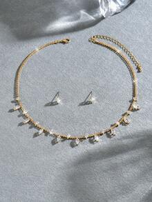 1 Set Premium Luxury Geometric Rhinestone Necklace & Earrings Set For Women, Suitable For Party Wear - Multicolor - View 13