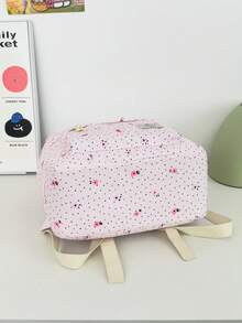 1 Set Fashionable College Style Polka Dot/Floral Pattern Backpack Set, Includes Backpack, Lunch Bag And Pencil Case, With Laptop Compartment, Adjustable Shoulder Straps, Multi-Pocket Large Capacity, Multi-Function School Bag Set, Suitable For Girls/Teenagers/College Students/Graduates Daily Use/Vacation/Travel/Back To School. - 2245 - View 8