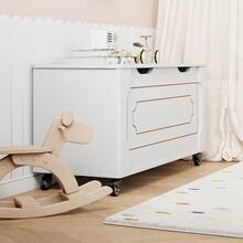 Banco Zapatero con Almacenamiento y Ruedas – Tapa Elevable con Bisagras de , Esquinas Redondeadas, Soporta hasta 159 kg – Para Recibidor, Dormitorio o Sala – Madera-Look - Blanco - Ver 2