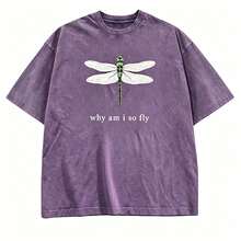 100% Cotton Geographic Inspired Dragonfly Graphic Baby T Shirt For Men And Women |  Exquisite Design |  Loose And Comfortable | Shirts Y2k - 水洗紫色 - 查看 16