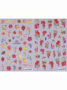 2pcs Fall Nail Stickers 3D Self Adhesive Autumn Nail Decals Watercolor Maple Ginkgo Leaf Red Berry Cherry Floral Rustic Autumn Text Thin Transparent Sliders Warm Harvest Nail Art Decor For Thanksgiving DIY Salon Home Manicure Accessories Tools - Multicolor - View 9