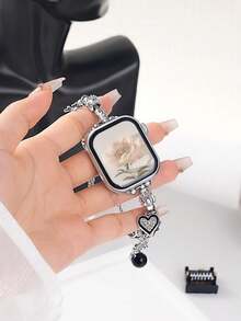 1pc Bow Heart Shell Jellyfish Pendant Watch Chain, Decorative Accessory For Apple Watch - Black - View 6
