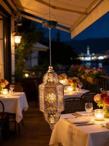 1pc Hanging Outdoor Solar Lantern, Vintage Metal Moroccan Iron Art Lamp With Hook, Suitable For Christmas, Halloween, Park, Patio, Backyard And Porch Atmosphere Decoration - Multicolor - View 5