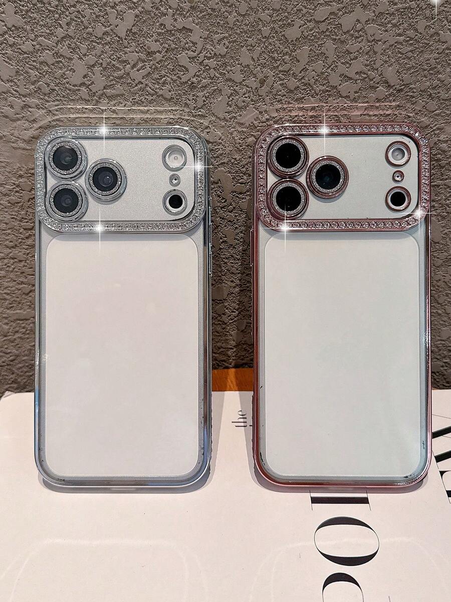 2件組 [銀色 + 玫瑰金] 奢華電鍍銀水鑽閃亮蘋果手機殼，適用於Phone17promax/17pro/17/16promax/16/16pro/16plus/15/15promax/15pro/15plus/11/12/13/14promax/12pro/12promax/13pro/13promax/7plus/14pro/14promax/14plus，軟殼全包防摔保護殼，極簡風