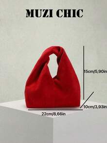 Tas Clutch Suede Merah dengan Tali Simpul, Bentuk Segitiga Sederhana, Dompet Genggam Portabel untuk Acara Formal dan Aktivitas Sehari-hari - Merah - View 2