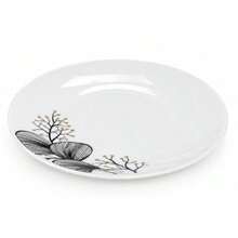 28-Piece Opal Glass Dinner Set For 6 People With Plates And Bowls – Coral Pattern - Black and White - View 8