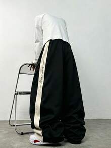 SU ER Men's Casual Drawstring Elastic Waist Loose Drapey Lazy Wide Leg Long Pants Summer - Black - View 3