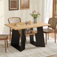 Pet Friendly Dining Table With Side Shelf And Tray - Rectangle, 130x85x75 Cm - 黑與自然 - 查看 7