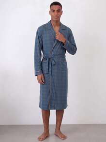 Snug League 1 buah Jubah Santai Pria Lengan Panjang Musim Semi & Gugur, Bernapas dan Menyerap Keringat, Musim Gugur, Musim Dingin - Navy Blue - View 1