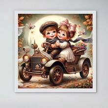 1PC DIY 5D Diamond Painting Kit - Child Driving Car Pattern, Round Full Drill Art Mosaic Craft, Home Wall Decor, Unframed - No Frame - View 3