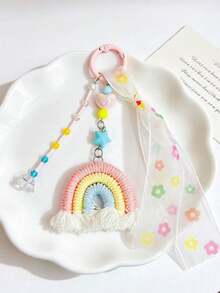 Handmade Woven Rainbow Keychains, Cute Dopamine Yarn Tassel Bag Charms, INS Stylish Unique Bag Accessories Gifts - Multicolor - View 10