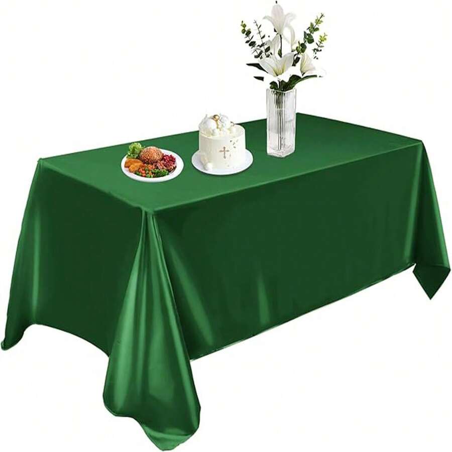 1pc Solid Purple Satin Rectangular Shiny Tablecloth, Smooth Fabric Washable, Shiny Surface Table Decor, Suitable For Restaurant, Party, Wedding, Banquet, Purple Black White - Dark Green - View 1