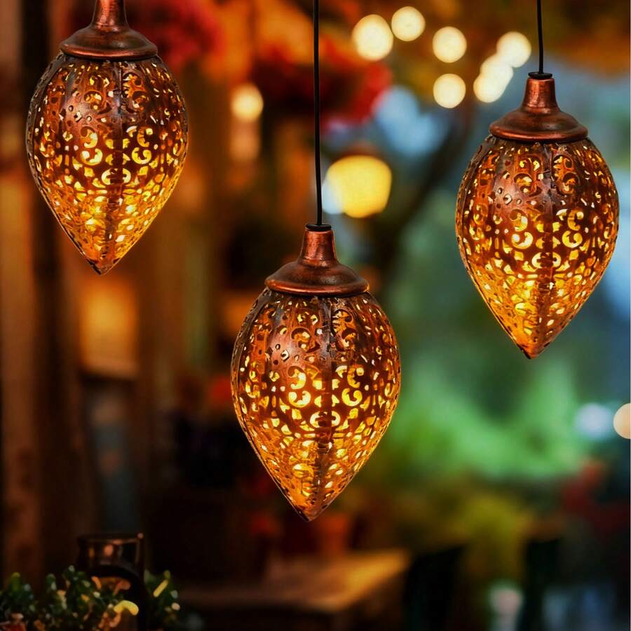 1pc Solar Hollow Projection Hanging Garden Lawn Light - Path Light With Auto Switch And Ambient Lighting - Suitable For Outdoor Decoration, Solar Pendant Light And Garden Landscape Lighting - 水滴燈 - 查看 1