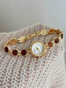 1pc Women's Round Quartz Watch, Vintage Style, Elegant And Fashionable, Suitable For Daily Wear, Excellent Gift Choice - Gold - View 10