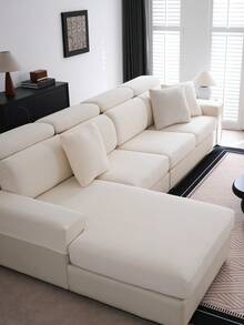 SANMOSPIN 1pc Modern-Elastic Straight Stripe Sofa Cover, Full Coverage, Non-Slip, Protects Sofa, Resistant To Deformation, Simple And Elegant, Machine Washable, Pet-Friendly, Suitable For Single Chair, Loveseat, 3-Seater Sofa, 4-Seater Sofa And Sectional Sofa - Beige - View 3
