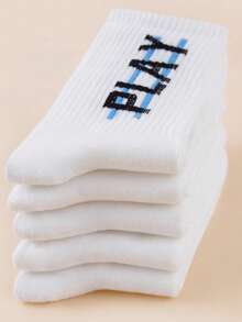 1/5 Pairs Women's Minimalist Letter White Casual Streetwear Sports Style Commuter Mid-Calf Socks - Multicolor - View 4