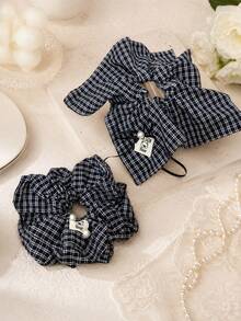 2pcs/Set Vintage Fashion Plaid Scrunchies Set, Versatile Women's Hair Accessories - Multicolor - View 4