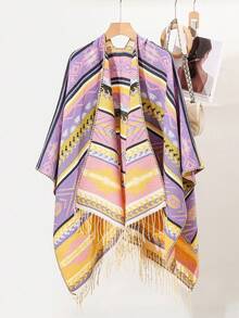 1 pieza Poncho cómodo con bloque de color geométrico de jacquard - Multicolor - Ver 18