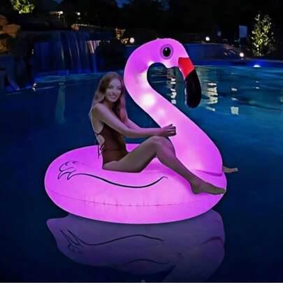 2 piezas Anillo inflable de flamenco para nadar, flotador de piscina de verano, flotador de agua para uso en aguas profundas (versión sin luz, sin batería)