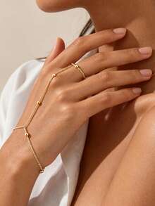 1 pieza Pulsera de cadena con cuentas de cobre versátil, diseño elegante - Dorado - Ver 2