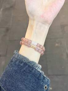 1pc Cat Eye Stone Bamboo Knot Beaded Watch Band, Accessory For Apple Watch - Baby Pink - View 4