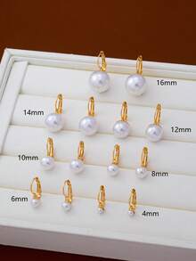 1 Pair Fashion Minimalist Faux Pearl Ear Clips, Multiple Sizes Available, Elegant Elegant Ear Dangle Ear Clips For Women, Versatile Ear Jewelry For Daily Casual, Party, Gathering And Banquet - Imitation Pearl Earrings - View 11