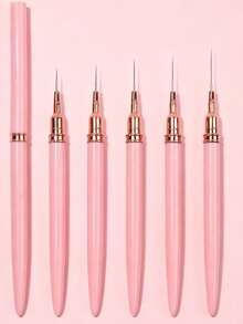 Professional Detail Nail Paint Liner Brush Set,5 Small Polish Design Technique Nail Tip Fine Line Stripe Brush,/9/11/ 15/20mm Tight Body Length Brush Nail Drawing Pencil Nail Kit Nail Supplies Nail Stuff Nail Tech Supplies - Pink - View 9