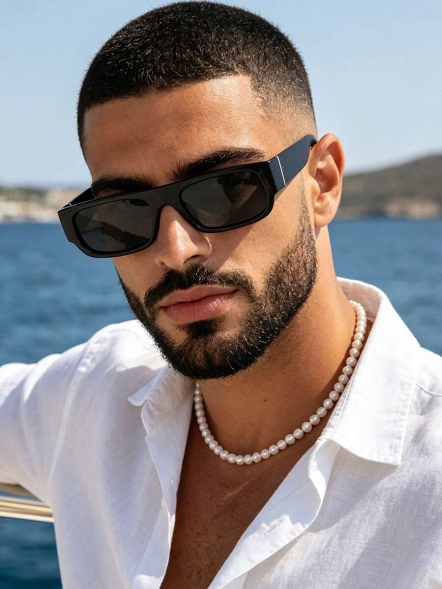 1 Paio di Occhiali da Uomo Classici Neri Quadrati alla Moda, Adatti per Tempo Libero all'Aperto, Viaggi, Riunioni di Lavoro Quotidiane, Accessorio di Moda per Vacanze Estive al Mare, Attività all'Aperto e Ritorno a Scuola - nero - Visualizzare 1