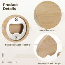 50/20/10pcs Bamboo Magnetic Heart-Shaped Bottle Opener, Creative Wooden Refrigerator Magnet Gift Bag, DIY Customized Engraving And Coloring, Personalized Wine Bottle Opener, Refrigerator Decoration, Party Favors, Wedding Favors, Bridal Shower, Engagement Gift, Anniversary, Birthday Gift, Housewarming Gift, Back To School, Autumn Gathering, Halloween, Thanksgiving, Christmas, New Year, Family Gathering, Bar Party, BBQ, Camping, Kitchen Decoration, Business Gift, Party Favors - Khaki (Heart-shaped Bottle Opener) - View 2